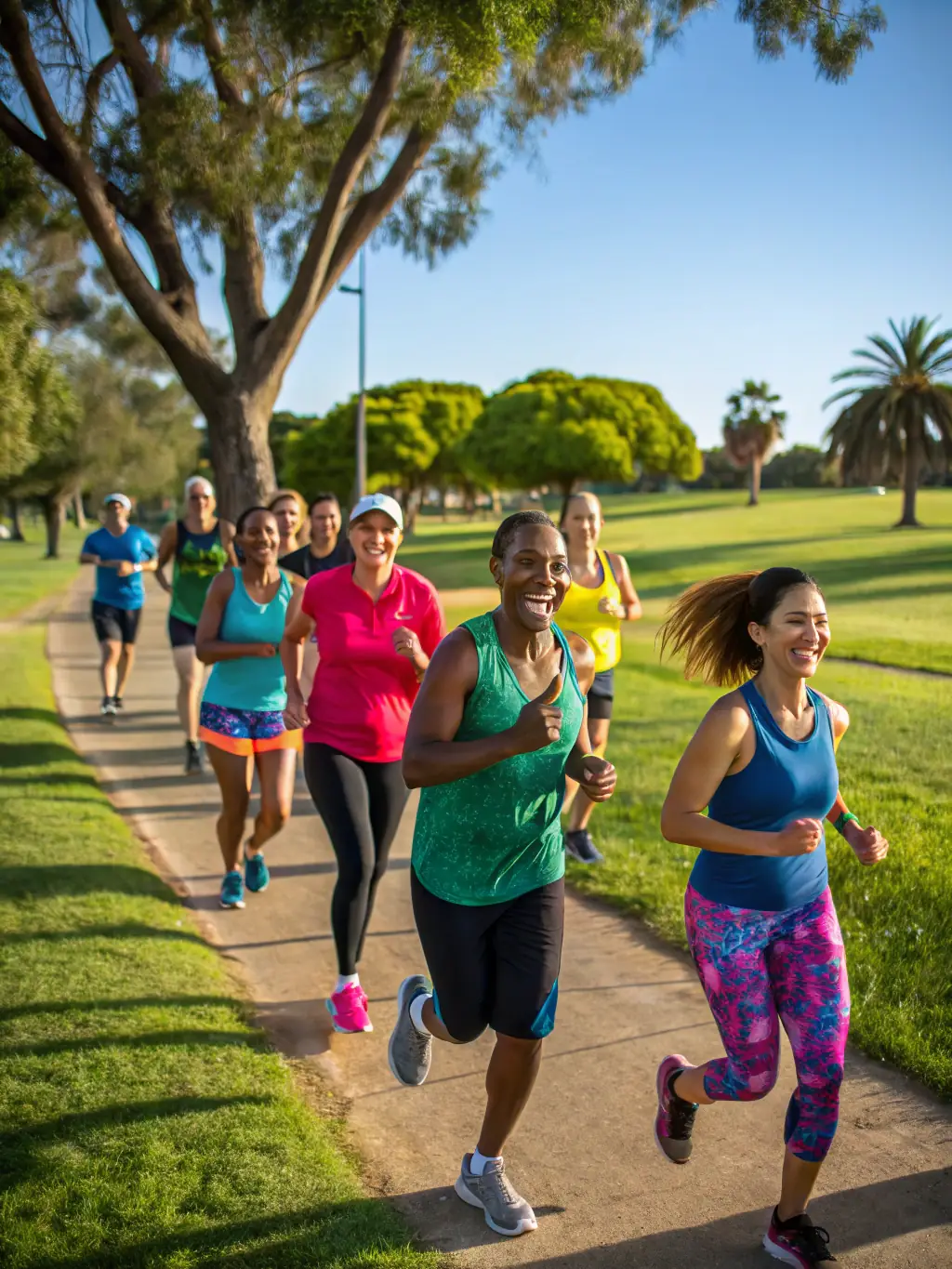 A group of people doing a HIIT workout in a park, demonstrating high-intensity interval training.